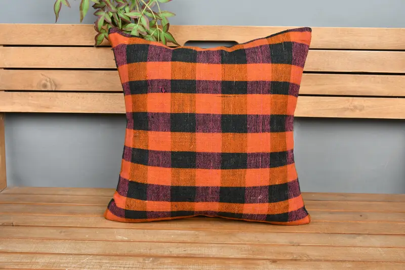 Throw Kilim Pillow, Boho Pillow, Ethnic Pillow, Cushion, Designer Throw Pillow Cover, Kilim Pillow Cover, 20x20 Orange Pillow Case - 6