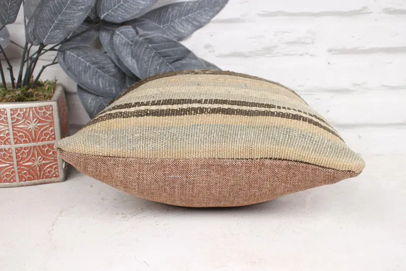 12x12 Beige Pillow, Square Throw Cushion Case, Cushion Cover, Tapestry Pillow Case, Kilim Pillow, Kilim Cushion Sham, Ethnical Kilim Rug Pillow - 5
