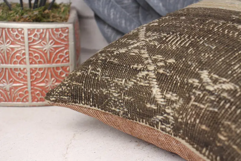 12x12 Beige Pillow, Square Throw Cushion Case, Cushion Cover, Tapestry Pillow Case, Kilim Pillow, Kilim Cushion Sham, Ethnical Kilim Rug Pillow - 7