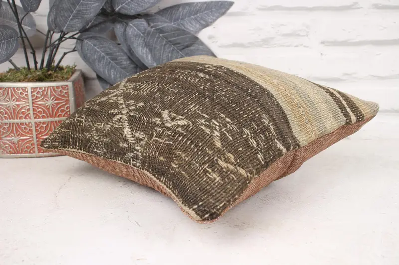 12x12 Beige Pillow, Square Throw Cushion Case, Cushion Cover, Tapestry Pillow Case, Kilim Pillow, Kilim Cushion Sham, Ethnical Kilim Rug Pillow - 6