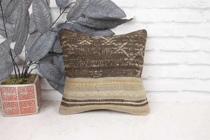 12x12 Beige Pillow, Square Throw Cushion Case, Cushion Cover, Tapestry Pillow Case, Kilim Pillow, Kilim Cushion Sham, Ethnical Kilim Rug Pillow - 1