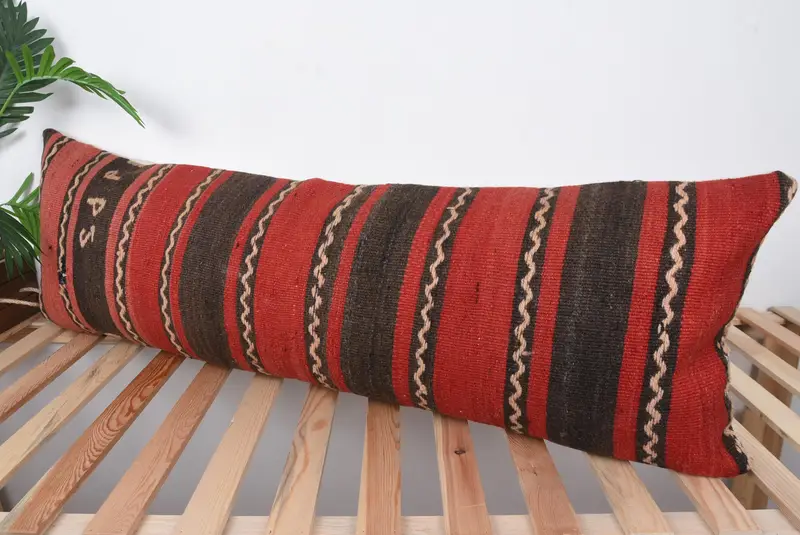 Garden Cushion, Kilim Cushion Sham, Boho Pillow Sham Cover, Cushion Cover, Kilim Pillow, Hippie Throw Pillow Sham, 16x48 Red Pillow - 5
