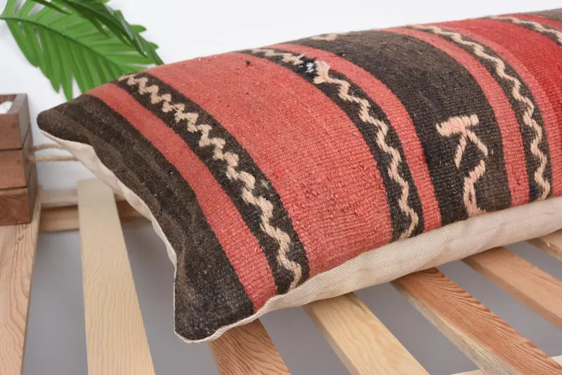 Garden Cushion, Kilim Cushion Sham, Boho Pillow Sham Cover, Cushion Cover, Kilim Pillow, Hippie Throw Pillow Sham, 16x48 Red Pillow - 6