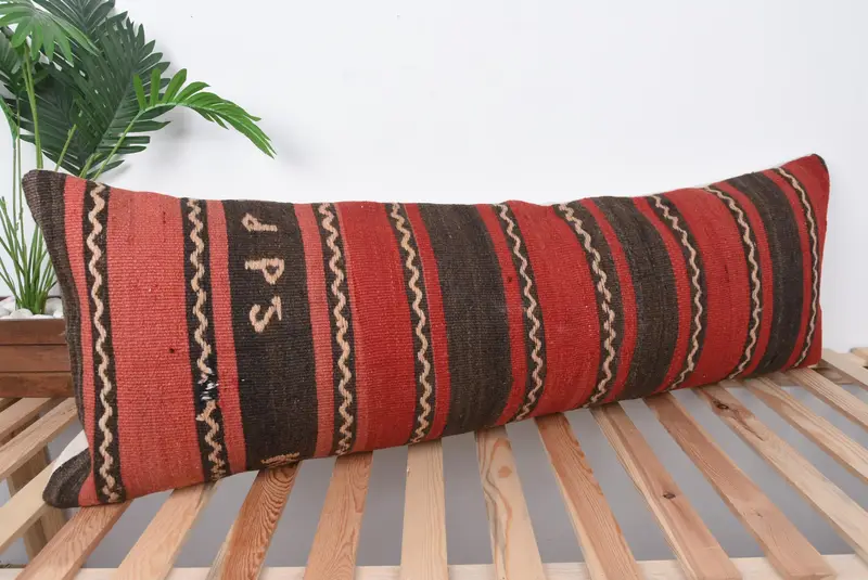 Garden Cushion, Kilim Cushion Sham, Boho Pillow Sham Cover, Cushion Cover, Kilim Pillow, Hippie Throw Pillow Sham, 16x48 Red Pillow - 4