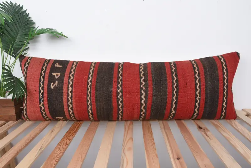 Garden Cushion, Kilim Cushion Sham, Boho Pillow Sham Cover, Cushion Cover, Kilim Pillow, Hippie Throw Pillow Sham, 16x48 Red Pillow - 1