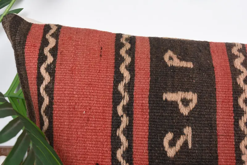 Garden Cushion, Kilim Cushion Sham, Boho Pillow Sham Cover, Cushion Cover, Kilim Pillow, Hippie Throw Pillow Sham, 16x48 Red Pillow - 2