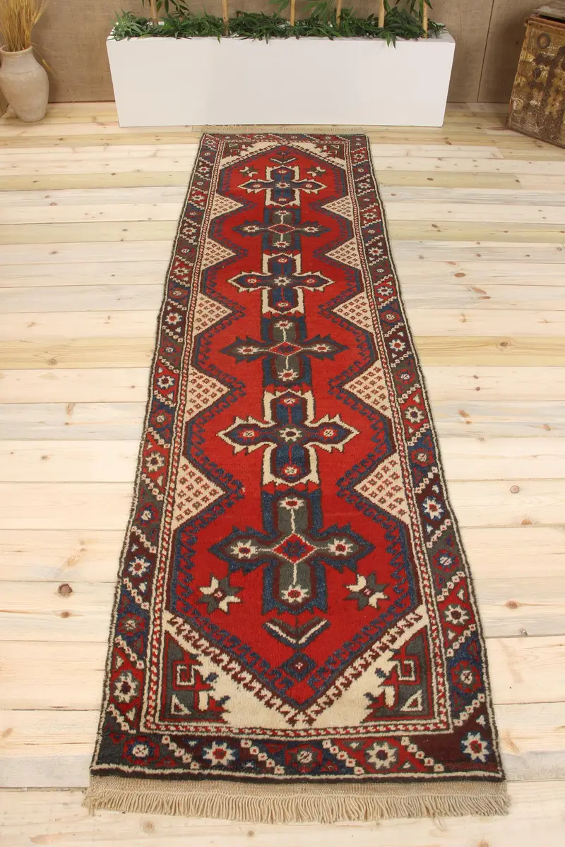 Handmade Red Ombré Rug, 2,2x9,4 ft Chic Decor