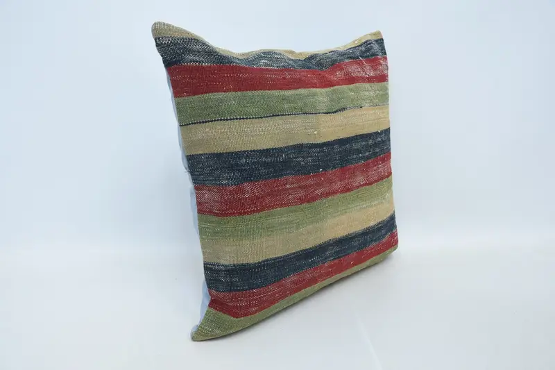 Turkish Rugs Pillow, Cushion Case, Car Cushion Case, Antique Pillows, 24x24 Green Pillow Case, Boho Pillow Sham Cover, Kilim Cushion Sham - 3