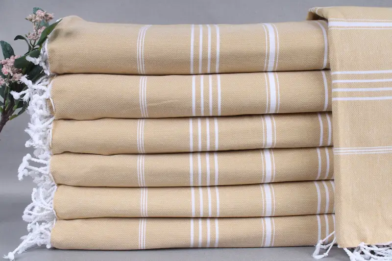 Custom Blanket Mustard Striped Throw, 79x95 Inches, Beige, Organic Turkish Cotton