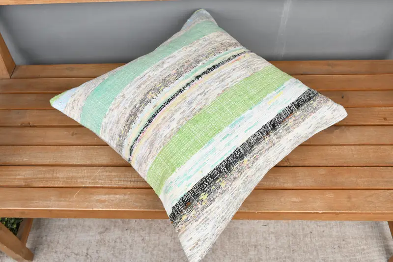 Vintage Kilim Throw Pillow, 20x20 Green Cushion Case, Pillow Sham, Handmade Kilim Cushion, Traditional Pillow Case, Throw Kilim Pillow - 2