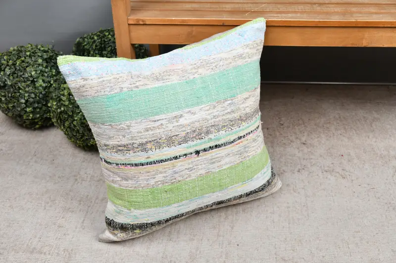 Vintage Kilim Throw Pillow, 20x20 Green Cushion Case, Pillow Sham, Handmade Kilim Cushion, Traditional Pillow Case, Throw Kilim Pillow - 7