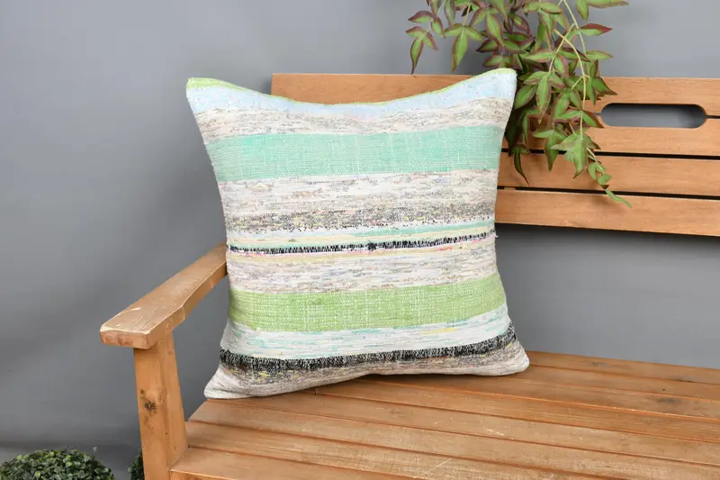 Vintage Kilim Throw Pillow, 20x20 Green Cushion Case, Pillow Sham, Handmade Kilim Cushion, Traditional Pillow Case, Throw Kilim Pillow - 1