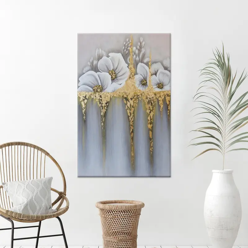 Zarif Beyaz Modern Lüks Altın Baskılı Kanvas Tablo