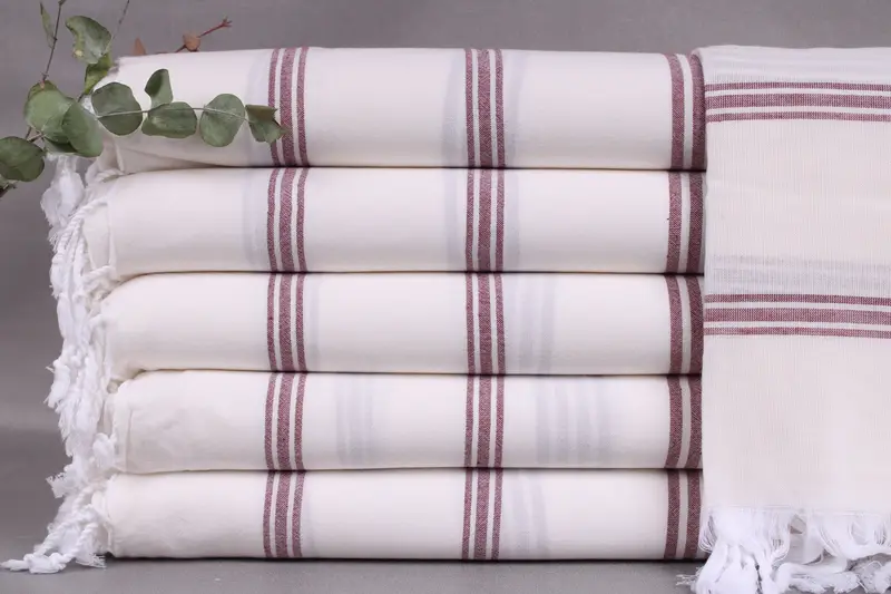 Personalized Turkish Beach Towel Burgundy Stripes Beige, 40x71 Inches