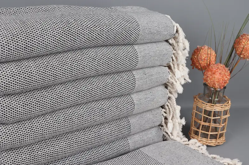 Turkish Beach Towel Personalized Geometric Black, Organic Cotton, 40x71 Inches