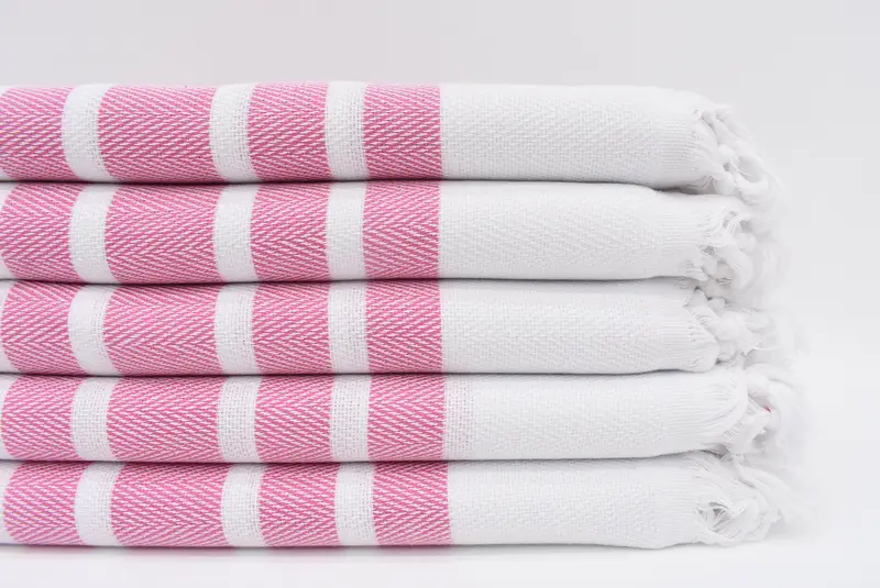 Personalized Organic Cotton Bath Towel, Dark Pink Herringbone, 70x40 Inches