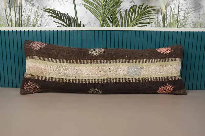 Braun & Beige gestreiftes Kissen, 12x36 handgemachtes Wurfkissen