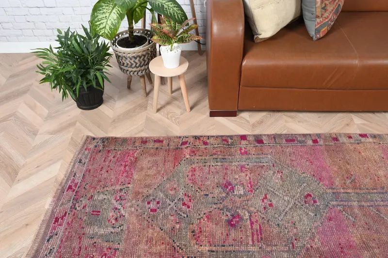 2.8x10.8 ft Vintage Halı, Türk Yolluk Halısı, Kırmızı Mavi Çiçekli Yün Halı - 1