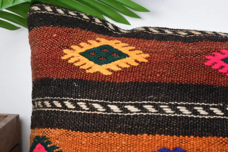 Throw Kilim Pillow, Handwoven Pillow Cover Pillow Case, Cushion, 12x24 Brown Pillow Sham, Interior Designer Pillow, Handmade Kilim Cushion - 2