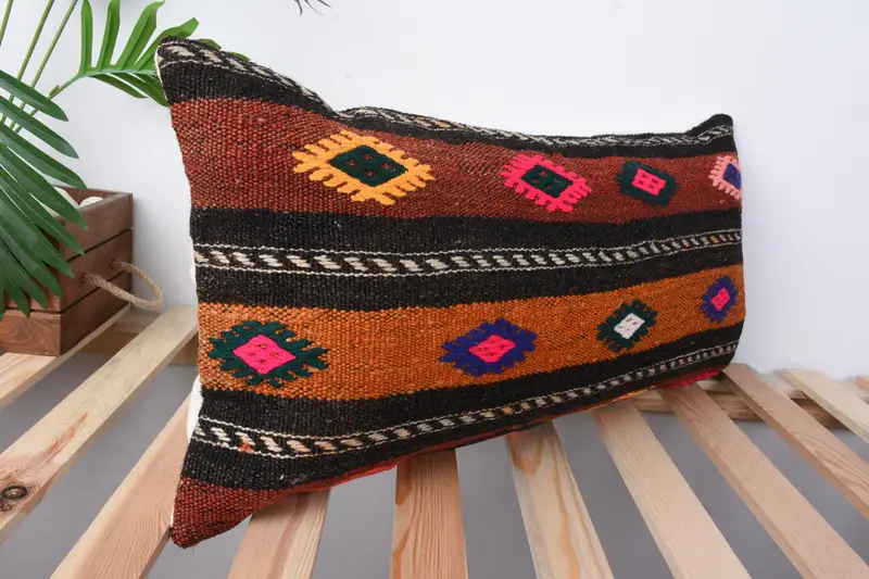 Throw Kilim Pillow, Handwoven Pillow Cover Pillow Case, Cushion, 12x24 Brown Pillow Sham, Interior Designer Pillow, Handmade Kilim Cushion - 5