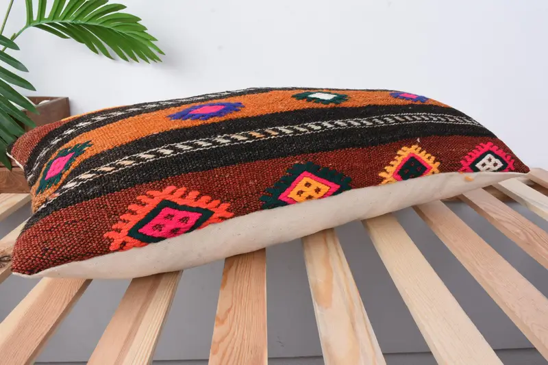 Throw Kilim Pillow, Handwoven Pillow Cover Pillow Case, Cushion, 12x24 Brown Pillow Sham, Interior Designer Pillow, Handmade Kilim Cushion - 6