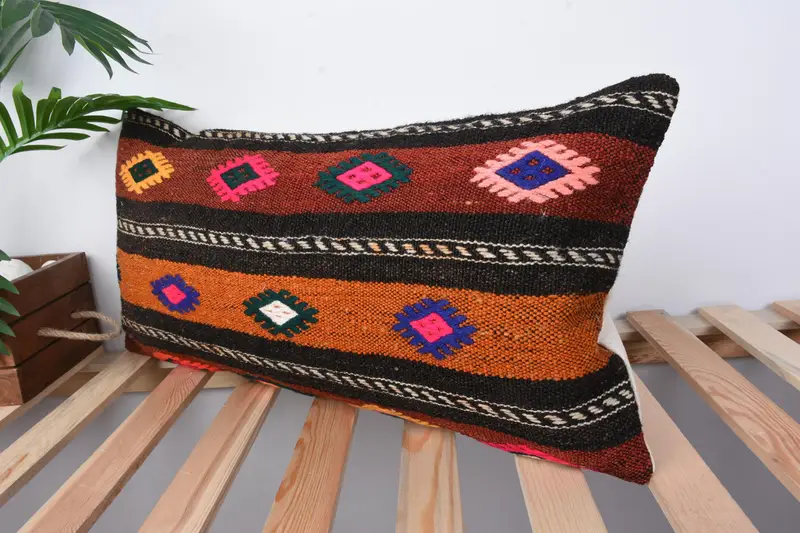 Throw Kilim Pillow, Handwoven Pillow Cover Pillow Case, Cushion, 12x24 Brown Pillow Sham, Interior Designer Pillow, Handmade Kilim Cushion - 4
