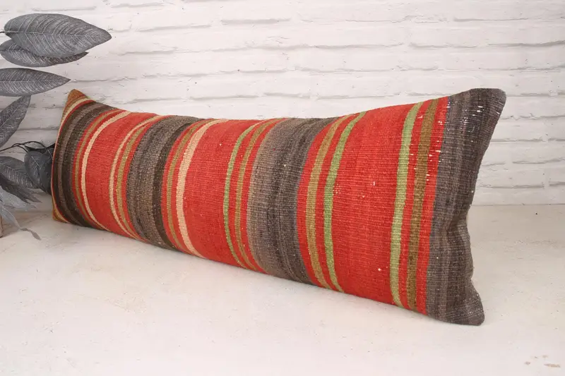 Pillow for Couch, 12x36 Red Pillow Sham, Ikat Pillow Cover, Kilim Pillow Cover, Decorative Throw Pillow Case, Cushion Case, Handmade Kilim Cushion - 4