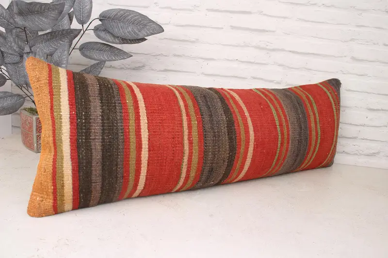 Pillow for Couch, 12x36 Red Pillow Sham, Ikat Pillow Cover, Kilim Pillow Cover, Decorative Throw Pillow Case, Cushion Case, Handmade Kilim Cushion - 3