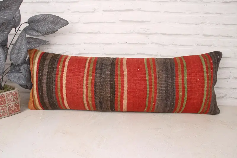 Pillow for Couch, 12x36 Red Pillow Sham, Ikat Pillow Cover, Kilim Pillow Cover, Decorative Throw Pillow Case, Cushion Case, Handmade Kilim Cushion - 1