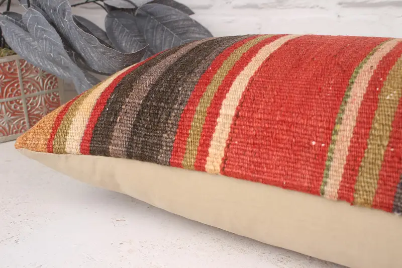 Pillow for Couch, 12x36 Red Pillow Sham, Ikat Pillow Cover, Kilim Pillow Cover, Decorative Throw Pillow Case, Cushion Case, Handmade Kilim Cushion - 6