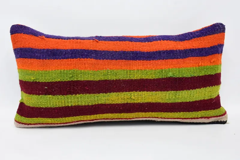 Almohada vintage verde a rayas, almohada de lana marroquí de 12x24 pulgadas - 1