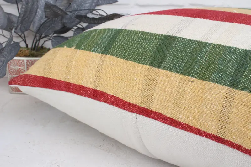 Ethnical Kilim Rug Pillow, Square Throw Pillow, Cushion Cover, Gift Pillow, 24x24 Green Pillow Case, Boho Pillow Sham Cover - 7