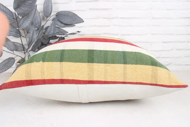 Ethnical Kilim Rug Pillow, Square Throw Pillow, Cushion Cover, Gift Pillow, 24x24 Green Pillow Case, Boho Pillow Sham Cover - 5