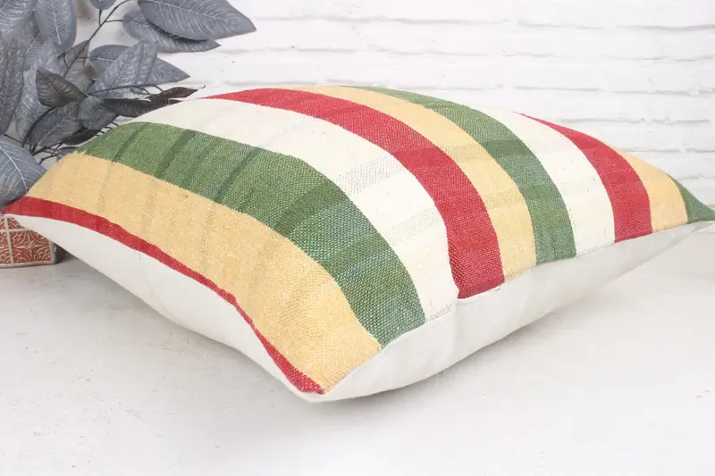 Ethnical Kilim Rug Pillow, Square Throw Pillow, Cushion Cover, Gift Pillow, 24x24 Green Pillow Case, Boho Pillow Sham Cover - 6
