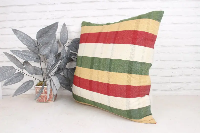 Ethnical Kilim Rug Pillow, Square Throw Pillow, Cushion Cover, Gift Pillow, 24x24 Green Pillow Case, Boho Pillow Sham Cover - 4