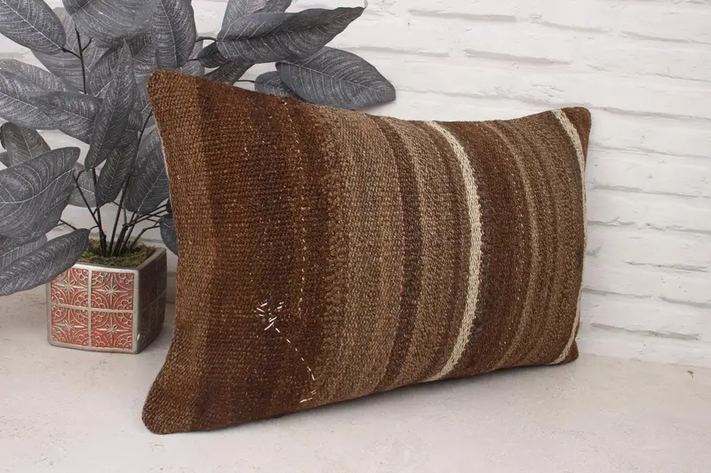 Turkish Pillow, Floor Pillow, Anatolian Cushion Cover, Pillow Sham, 16x24 Brown Pillow Cover, Throw Kilim Pillow, Kilim Pillow Cover - 3