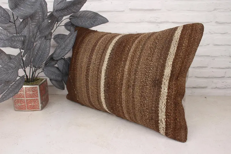 Turkish Pillow, Floor Pillow, Anatolian Cushion Cover, Pillow Sham, 16x24 Brown Pillow Cover, Throw Kilim Pillow, Kilim Pillow Cover - 4