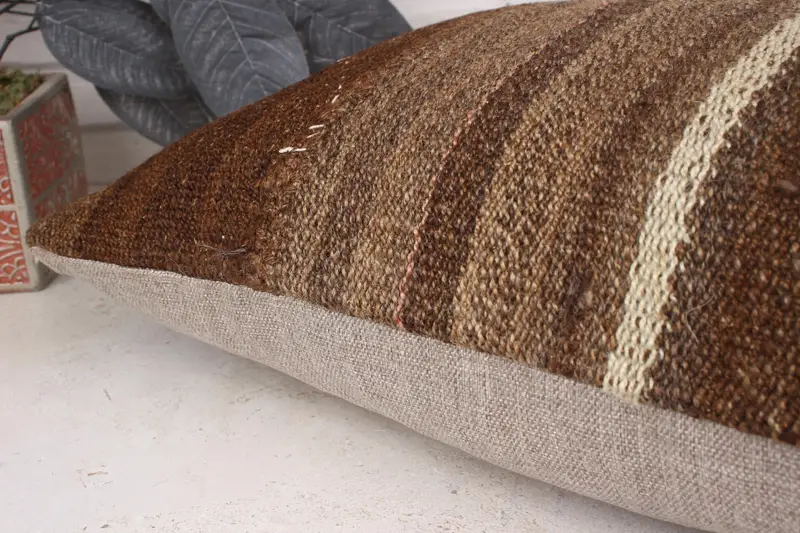 Turkish Pillow, Floor Pillow, Anatolian Cushion Cover, Pillow Sham, 16x24 Brown Pillow Cover, Throw Kilim Pillow, Kilim Pillow Cover - 6