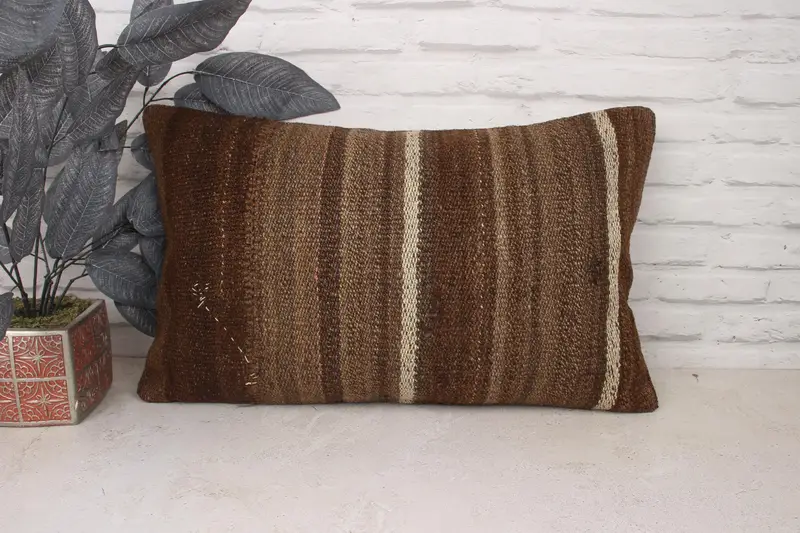 Turkish Pillow, Floor Pillow, Anatolian Cushion Cover, Pillow Sham, 16x24 Brown Pillow Cover, Throw Kilim Pillow, Kilim Pillow Cover - 1
