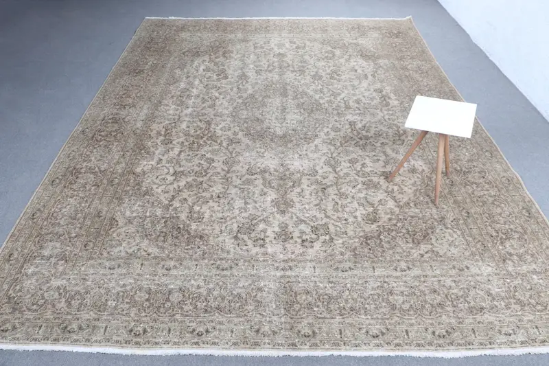 Handmade Brown Rug, 0.8x12.3 ft Green Bordered