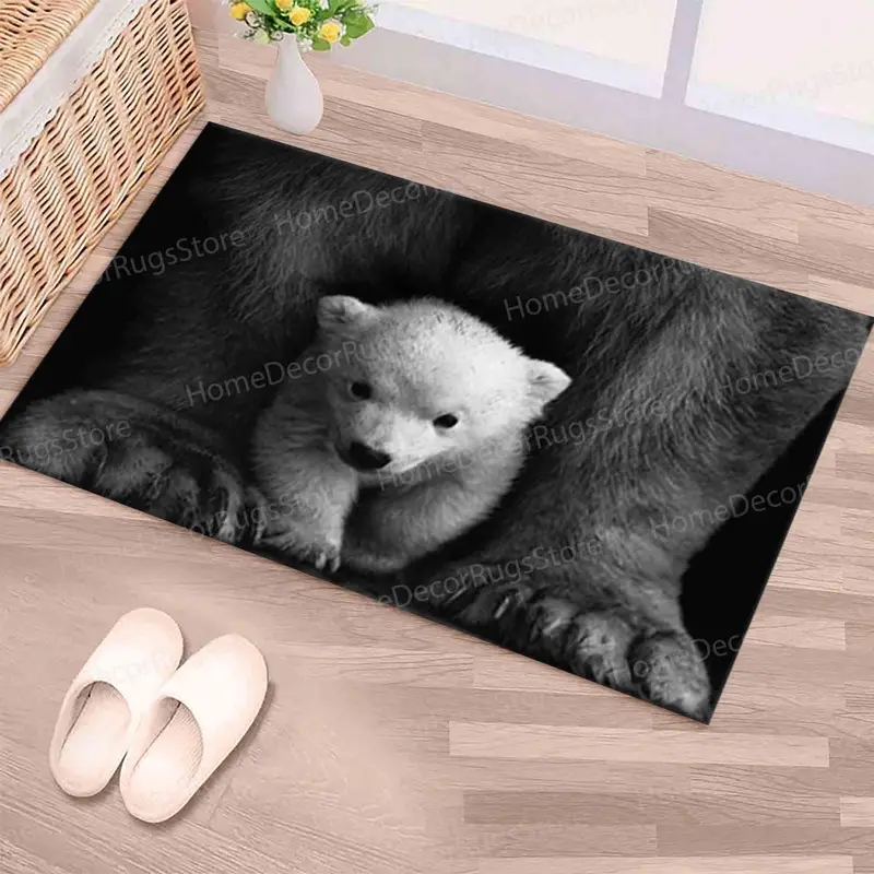 Bedruckter Teppich mit Eisbär-Wildtiermotiv: Modernes Tierfotografie-Design