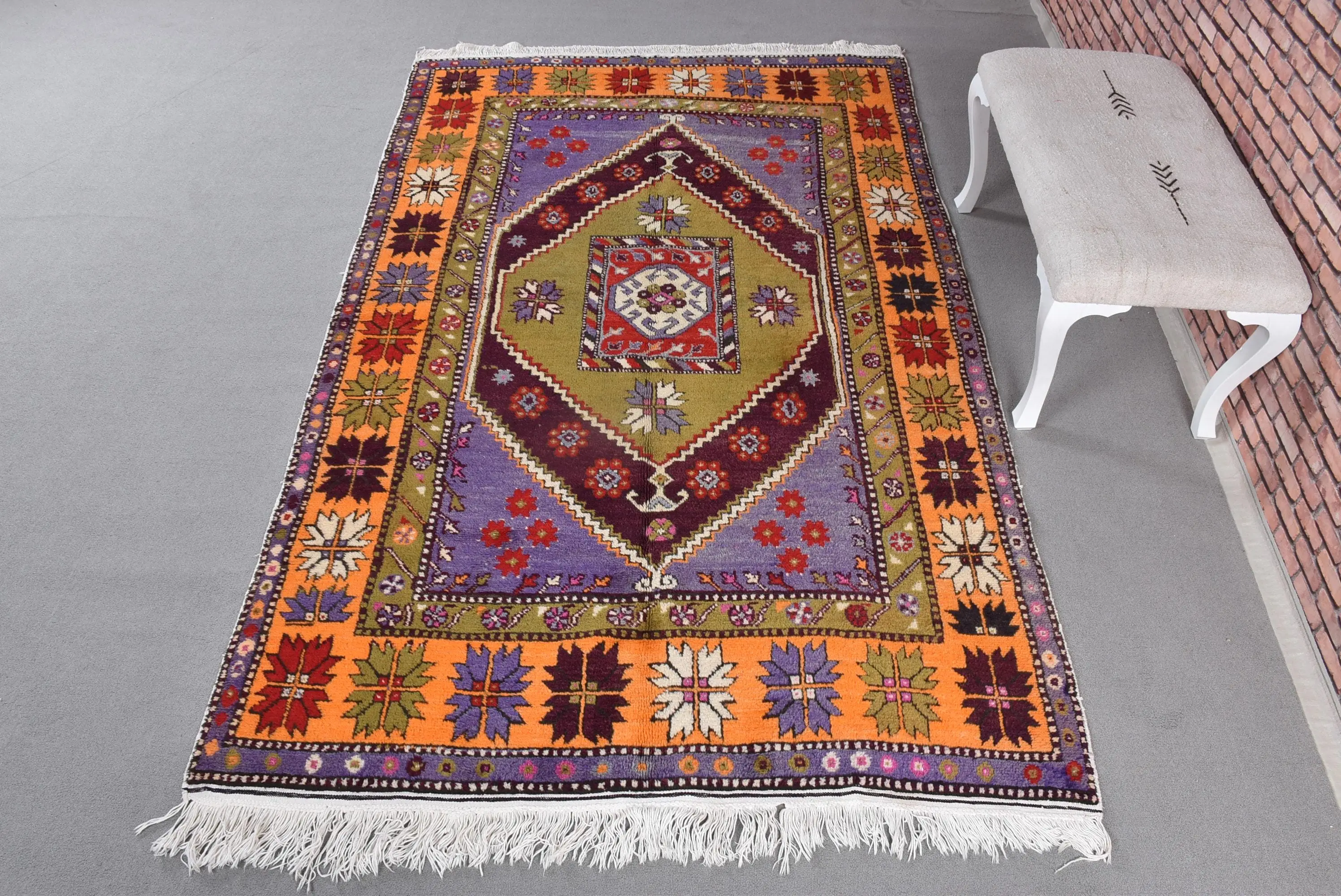 5.3x8.4 ft Turkish Rug, Vintage Large Rug, Orange Purple Striped Rug - 1