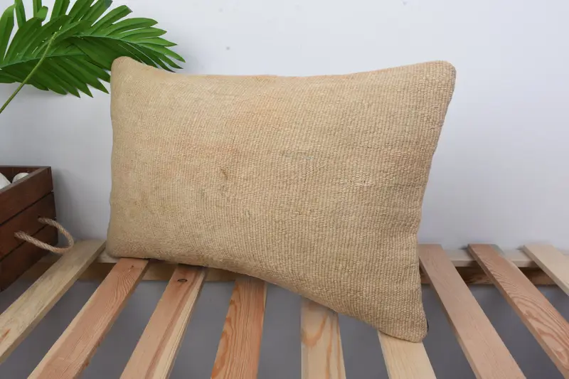 Vintage Kilim Pillow, Nautical Throw Cushion Case, Antique Pillows, Cushion Cover, Shabby Chic Cushion, Turkish Kilim Pillow, 12x20 Beige Cushion - 5