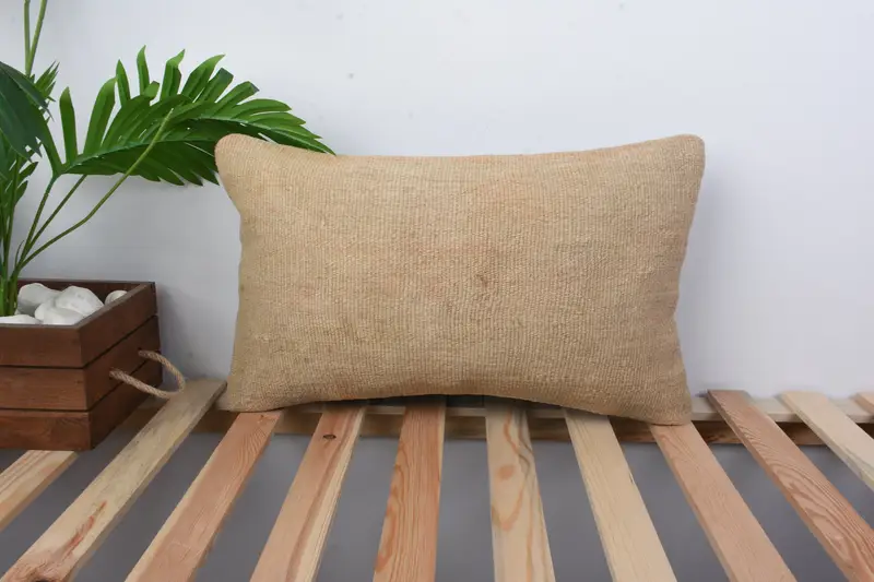 Vintage Kilim Pillow, Nautical Throw Cushion Case, Antique Pillows, Cushion Cover, Shabby Chic Cushion, Turkish Kilim Pillow, 12x20 Beige Cushion - 1
