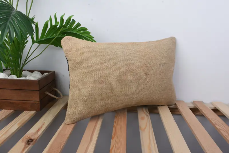 Vintage Kilim Pillow, Nautical Throw Cushion Case, Antique Pillows, Cushion Cover, Shabby Chic Cushion, Turkish Kilim Pillow, 12x20 Beige Cushion - 4