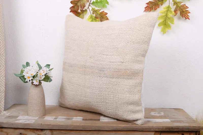 Pillow Case, Traditional Cushion Case, Toss Pillow Cover, Antique Pillows, Home Decor Pillow, 18x18 White Pillow Cover, Handmade Kilim Cushion - 4