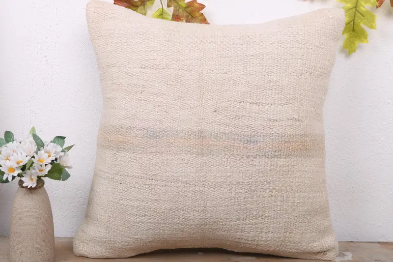 Pillow Case, Traditional Cushion Case, Toss Pillow Cover, Antique Pillows, Home Decor Pillow, 18x18 White Pillow Cover, Handmade Kilim Cushion - 2