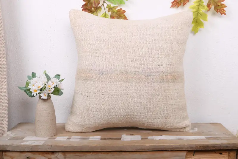 Pillow Case, Traditional Cushion Case, Toss Pillow Cover, Antique Pillows, Home Decor Pillow, 18x18 White Pillow Cover, Handmade Kilim Cushion - 1