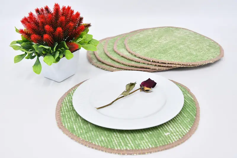 Manteles individuales de círculo bohemio, decoración de algodón y lana verde