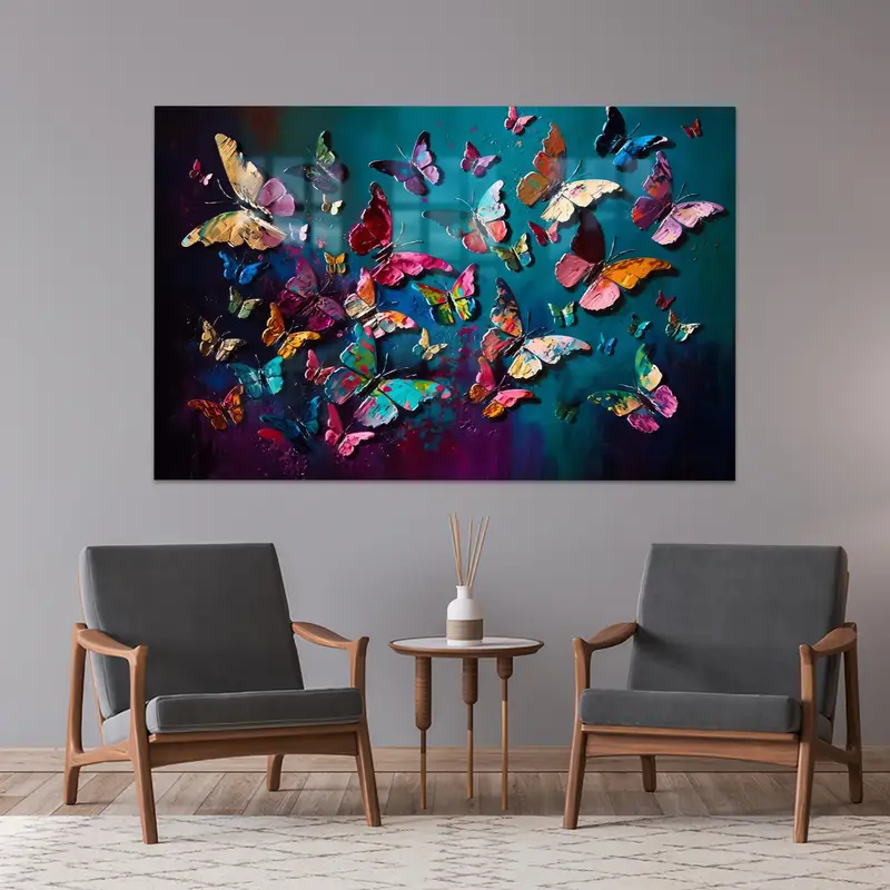 Modern Kelebek Cam: Zarafet için Soyut, Renkli Baskılı Cam